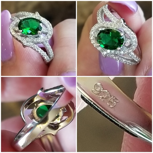 Genu 2ct Emerald Quartz/White Sapphire Ring Size 7 - Picture 4 of 5